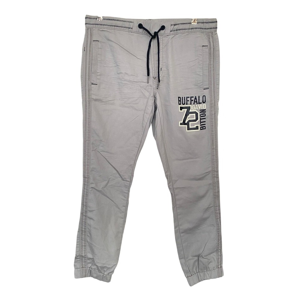 Buffalo David Bitton Zoltan-X Men 32 Gray Dropped Crotch Fleece Denim Joggers